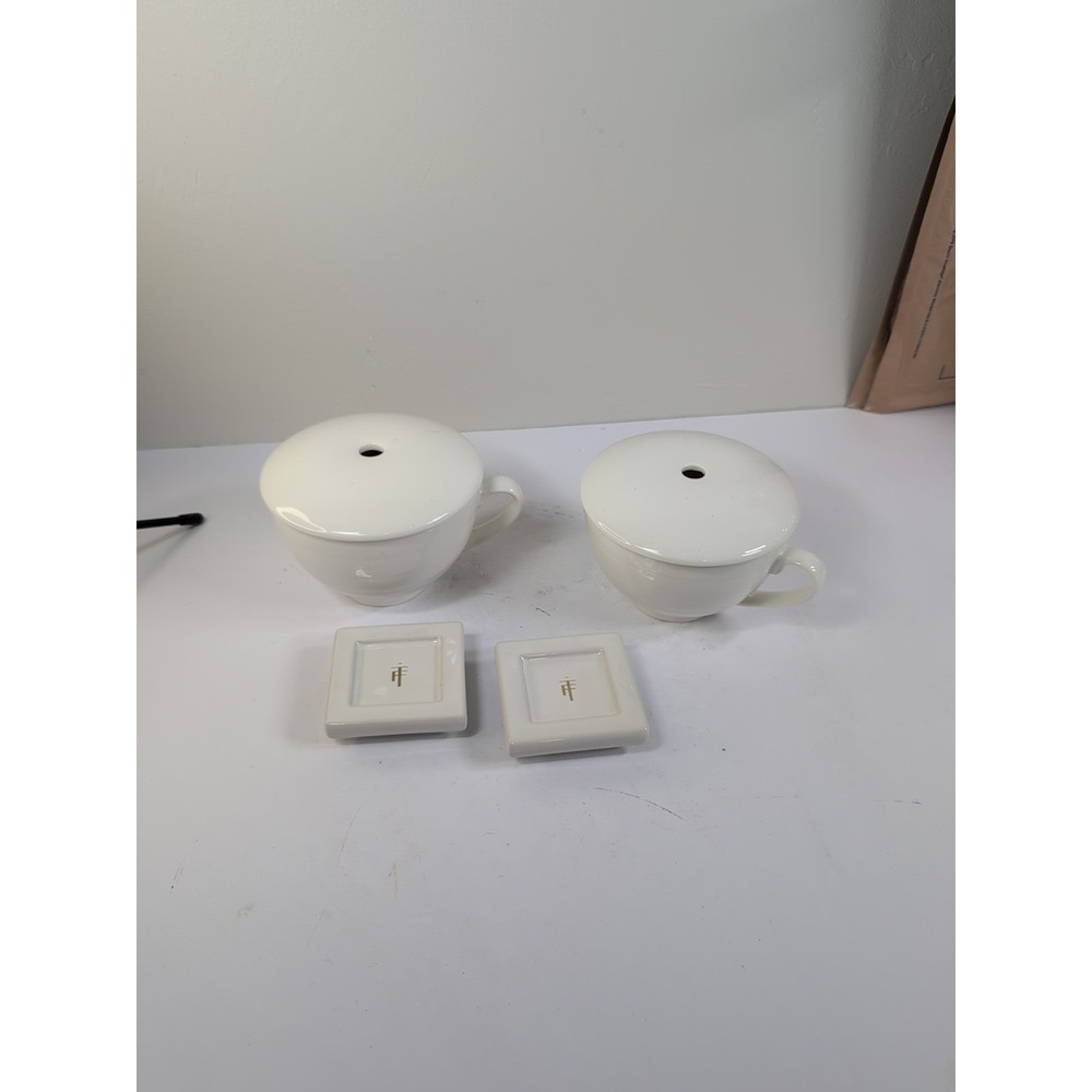 white‎ Tea Forte  Tea Cup+ lid  infusing and  Set of 2 Porcelain 2 tea bag trays